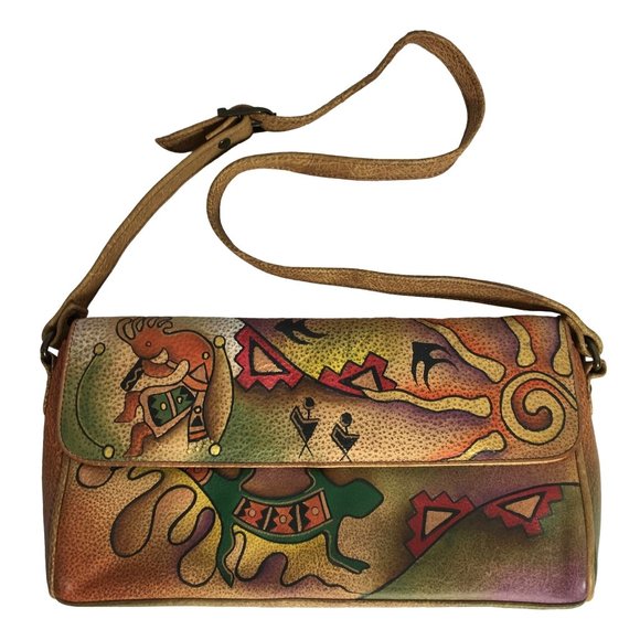 Anuschka NEVER USED Handpainted Leather Shoulder Bag Southwest Tribal - Picture 1 of 12